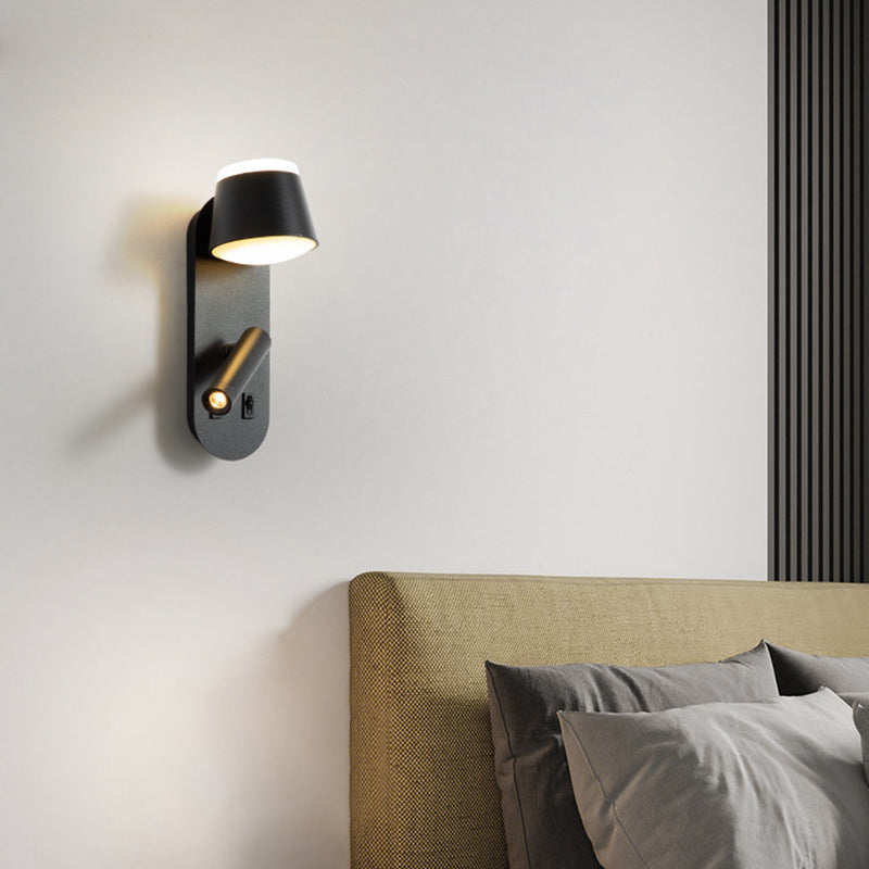 Contemporary Nordic Rotatable Aluminum Acrylic Cylinder Elliptical With Spotlight LED Wall Sconce Lamp For Bedside