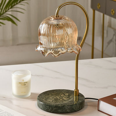 Traditional French Floral Dimmable Marble Iron Glass 1-Light Melting Wax Table Lamp For Bedroom