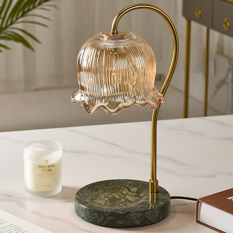 Traditional French Floral Dimmable Marble Iron Glass 1-Light Melting Wax Table Lamp For Bedroom