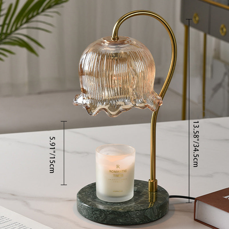 Traditional French Floral Dimmable Marble Iron Glass 1-Light Melting Wax Table Lamp For Bedroom