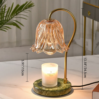 Traditional French Floral Dimmable Marble Iron Glass 1-Light Melting Wax Table Lamp For Bedroom