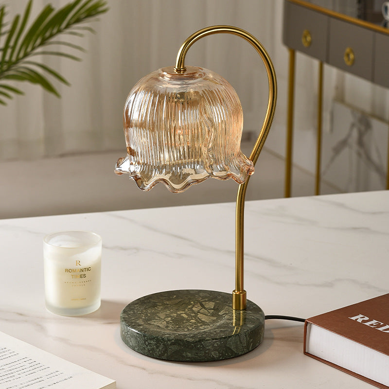 Traditional French Floral Dimmable Marble Iron Glass 1-Light Melting Wax Table Lamp For Bedroom