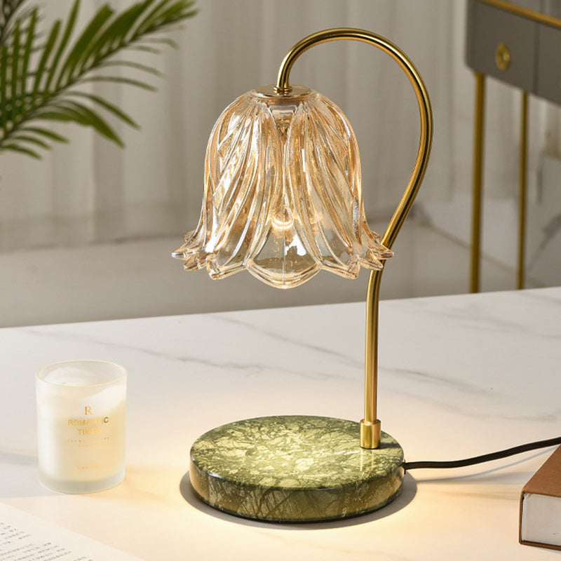 Traditional French Floral Dimmable Marble Iron Glass 1-Light Melting Wax Table Lamp For Bedroom