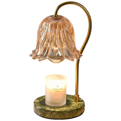 Traditional French Floral Dimmable Marble Iron Glass 1-Light Melting Wax Table Lamp For Bedroom