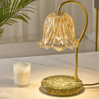 Traditional French Floral Dimmable Marble Iron Glass 1-Light Melting Wax Table Lamp For Bedroom