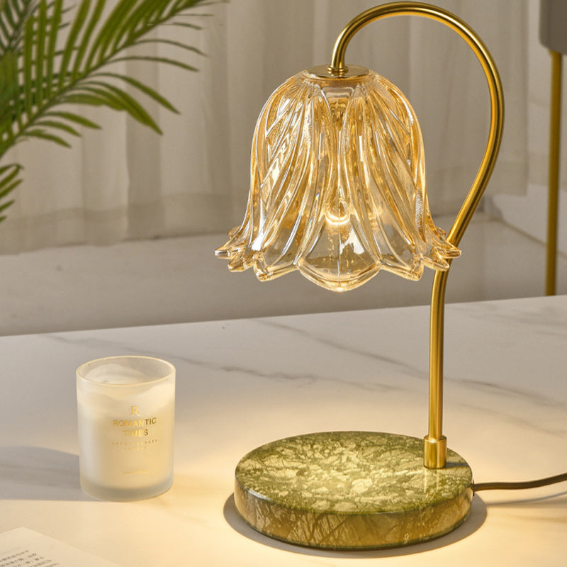 Traditional French Floral Dimmable Marble Iron Glass 1-Light Melting Wax Table Lamp For Bedroom