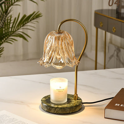 Traditional French Floral Dimmable Marble Iron Glass 1-Light Melting Wax Table Lamp For Bedroom