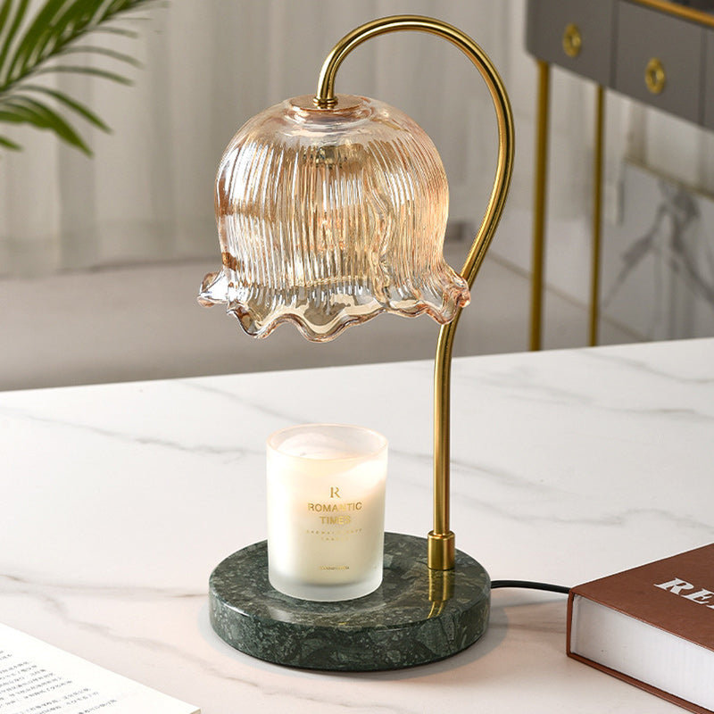 Traditional French Floral Dimmable Marble Iron Glass 1-Light Melting Wax Table Lamp For Bedroom