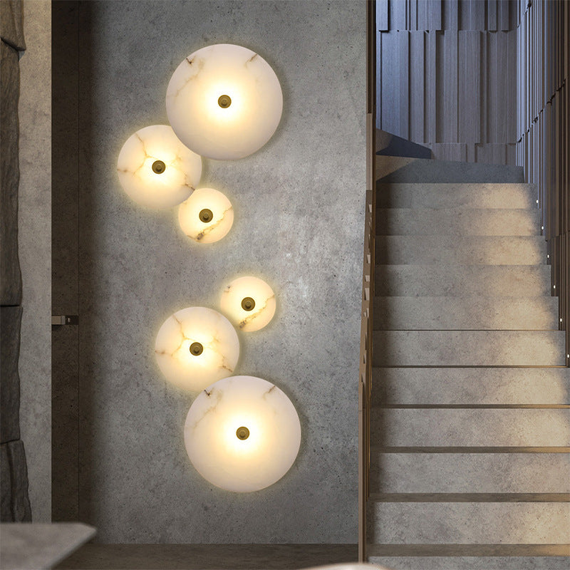 Modern Simplicity Marble Iron Round LED Wall Sconce Lamp For Hallway