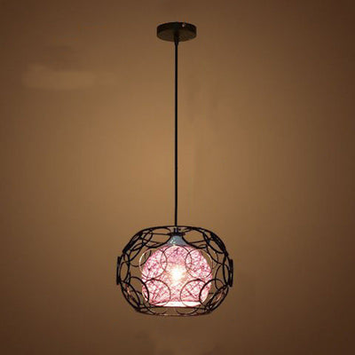 Contemporary Scandinavian Weaving Rattan Iron Circles Ball 1/3 Light Pendant Light For Dining Room