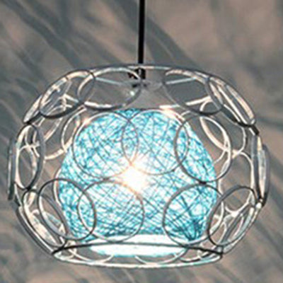 Contemporary Scandinavian Weaving Rattan Iron Circles Ball 1/3 Light Pendant Light For Dining Room