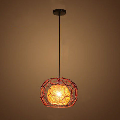 Contemporary Scandinavian Weaving Rattan Iron Circles Ball 1/3 Light Pendant Light For Dining Room