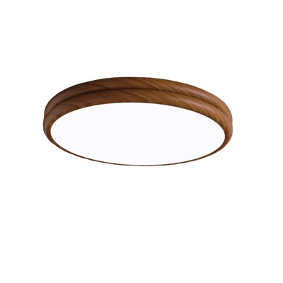 Contemporary Retro Iron Acrylic Round Wood Grain LED Flush Mount Ceiling Light For Bedroom