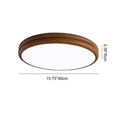 Contemporary Retro Iron Acrylic Round Wood Grain LED Flush Mount Ceiling Light For Bedroom