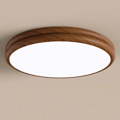 Contemporary Retro Iron Acrylic Round Wood Grain LED Flush Mount Ceiling Light For Bedroom