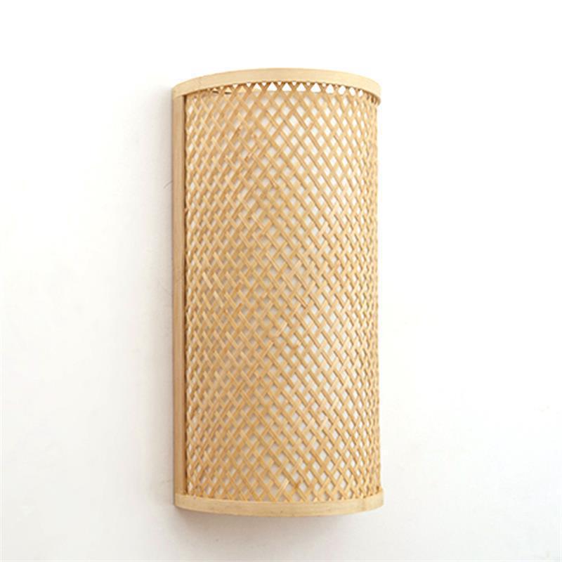 Traditional Japanese Weaving Bamboo Semicircle Cylinder 2-Light Wall Sconce Lamp For Hallway