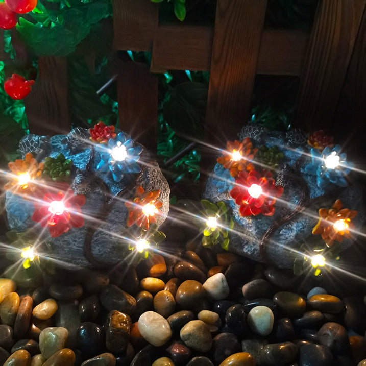 Modern Art Deco Solar Waterproof Resin Imitation Stone Flower Turtle LED Landscape Lighting Outdoor Light For Garden