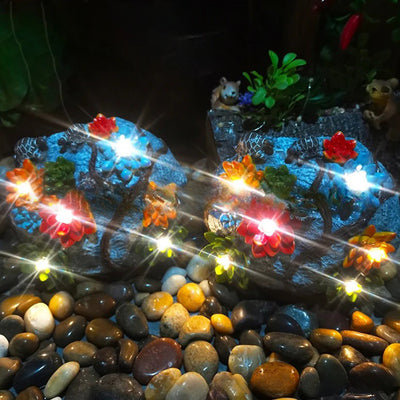 Modern Art Deco Solar Waterproof Resin Imitation Stone Flower Turtle LED Landscape Lighting Outdoor Light For Garden