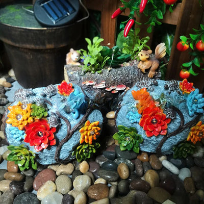 Modern Art Deco Solar Waterproof Resin Imitation Stone Flower Turtle LED Landscape Lighting Outdoor Light For Garden