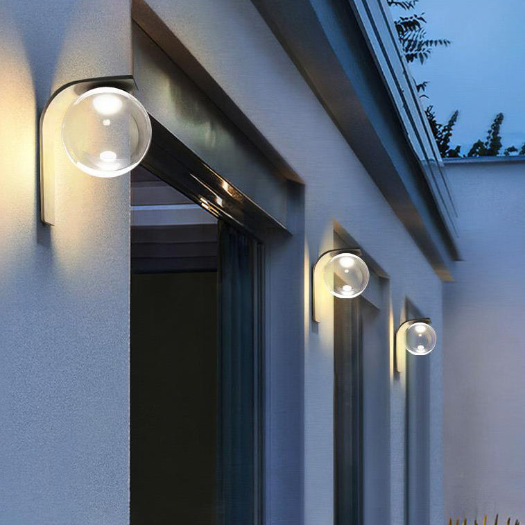 Modern Simplicity Solar Waterproof Stainless Steel Acrylic Ball Bended Arm LED Wall Sconce Lamp For Outdoor Patio