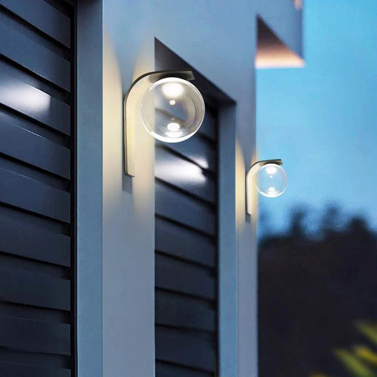 Modern Simplicity Solar Waterproof Stainless Steel Acrylic Ball Bended Arm LED Wall Sconce Lamp For Outdoor Patio