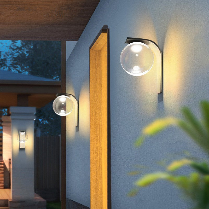 Modern Simplicity Solar Waterproof Stainless Steel Acrylic Ball Bended Arm LED Wall Sconce Lamp For Outdoor Patio