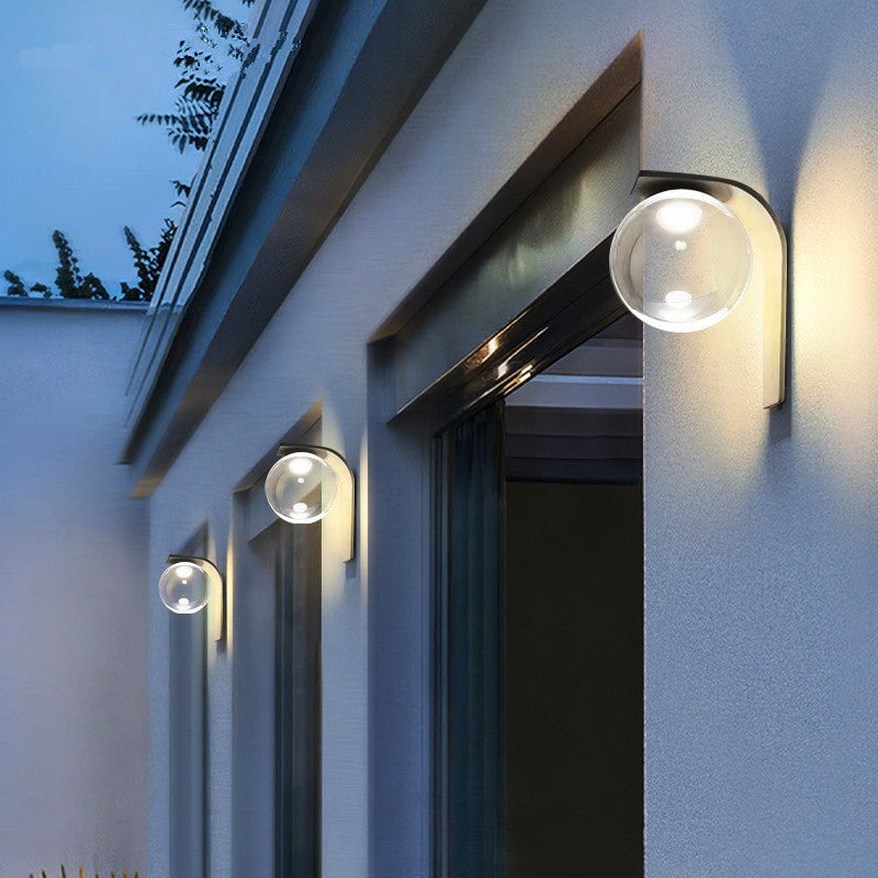 Modern Simplicity Solar Waterproof Stainless Steel Acrylic Ball Bended Arm LED Wall Sconce Lamp For Outdoor Patio