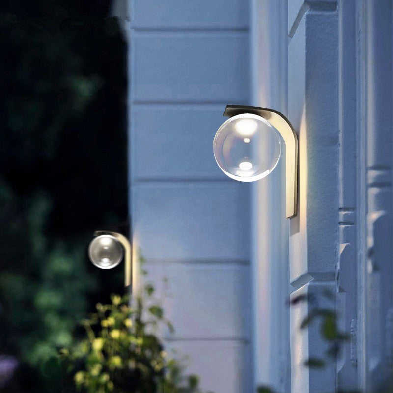 Modern Simplicity Solar Waterproof Stainless Steel Acrylic Ball Bended Arm LED Wall Sconce Lamp For Outdoor Patio