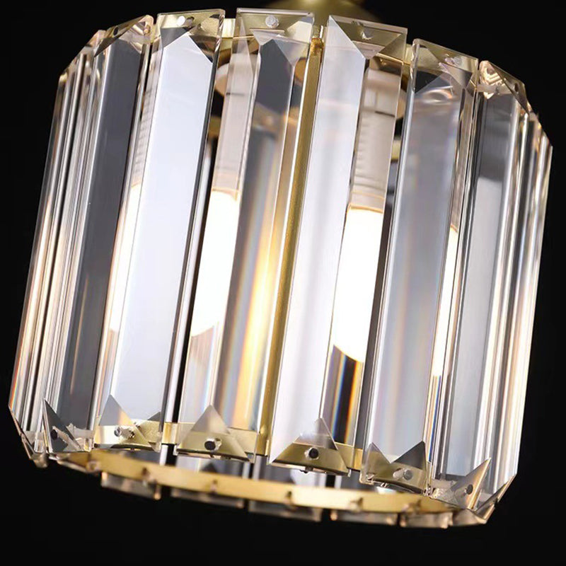 Modern Luxury Metal Crystal Round Square Cylinder 1-Light Pendant Light For Bedside