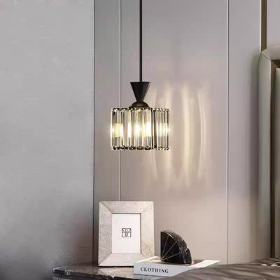 Modern Luxury Metal Crystal Round Square Cylinder 1-Light Pendant Light For Bedside