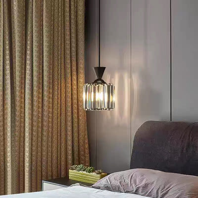 Modern Luxury Metal Crystal Round Square Cylinder 1-Light Pendant Light For Bedside