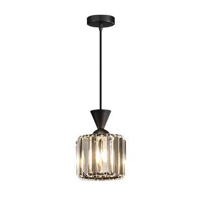 Modern Luxury Metal Crystal Round Square Cylinder 1-Light Pendant Light For Bedside