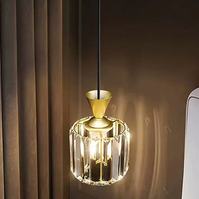 Modern Luxury Metal Crystal Round Square Cylinder 1-Light Pendant Light For Bedside