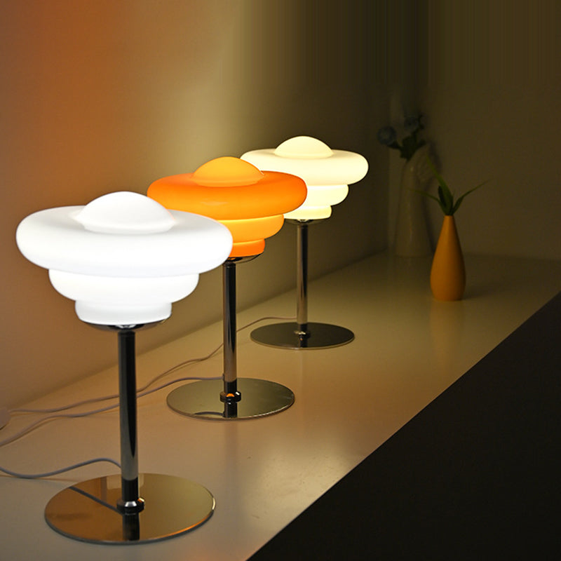 Contemporary Scandinavian Metal Glass Round Custard Tart LED USB Table Lamp For Bedside