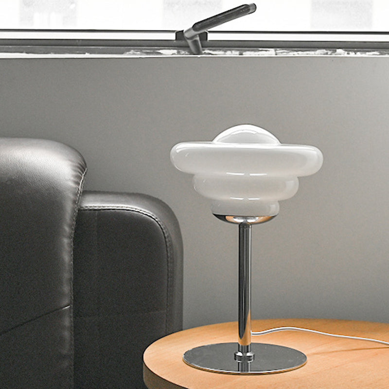 Contemporary Scandinavian Metal Glass Round Custard Tart LED USB Table Lamp For Bedside