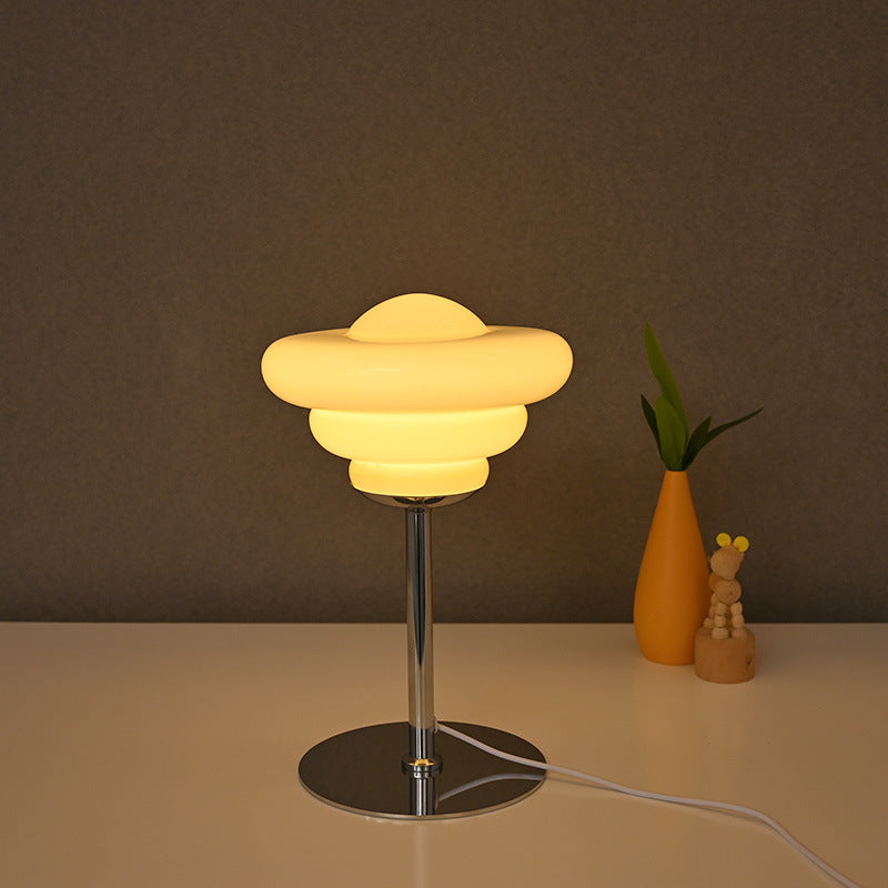 Contemporary Scandinavian Metal Glass Round Custard Tart LED USB Table Lamp For Bedside