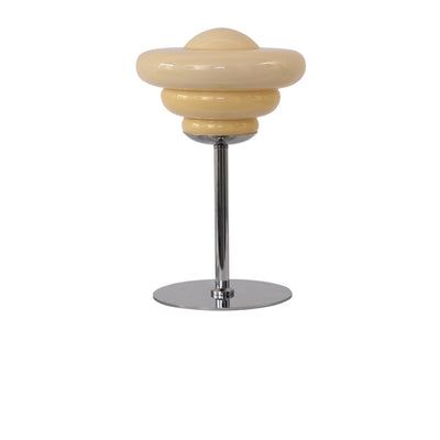 Contemporary Scandinavian Metal Glass Round Custard Tart LED USB Table Lamp For Bedside