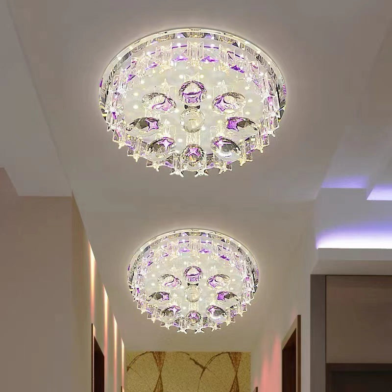 Modern Luxury Round Oval Crystal LED Flush Mount Ceiling Light For Hallway