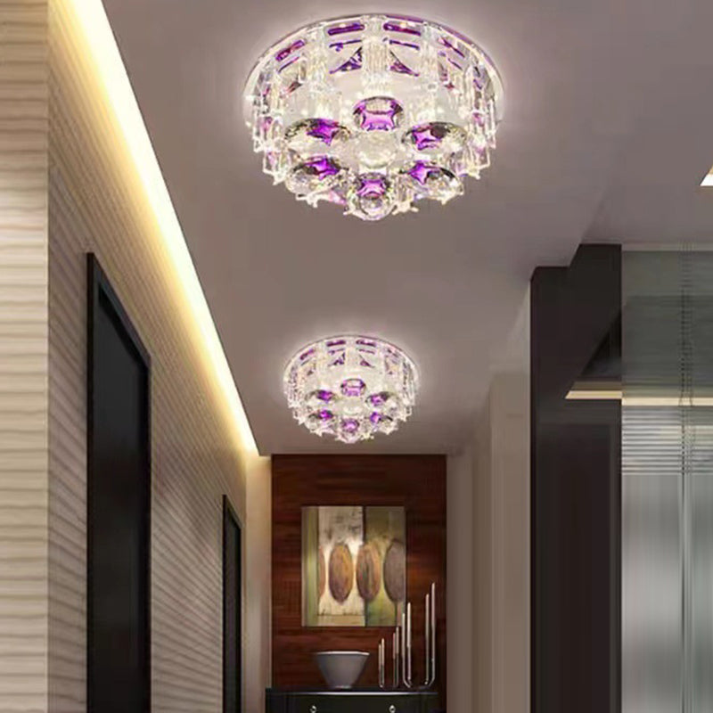 Modern Luxury Round Oval Crystal LED Flush Mount Ceiling Light For Hallway