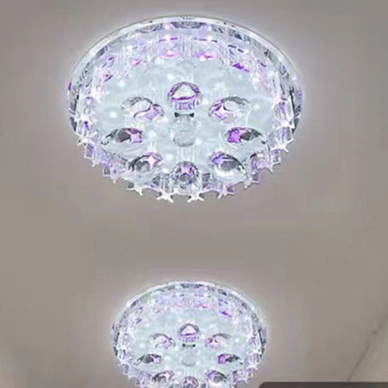 Modern Luxury Round Oval Crystal LED Flush Mount Ceiling Light For Hallway