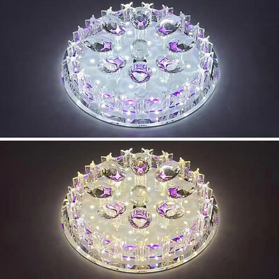 Modern Luxury Round Oval Crystal LED Flush Mount Ceiling Light For Hallway