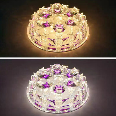 Modern Luxury Round Oval Crystal LED Flush Mount Ceiling Light For Hallway