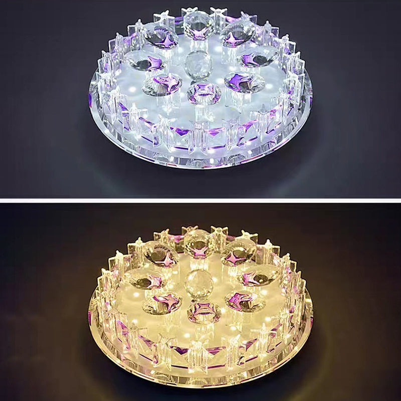 Modern Luxury Round Oval Crystal LED Flush Mount Ceiling Light For Hallway