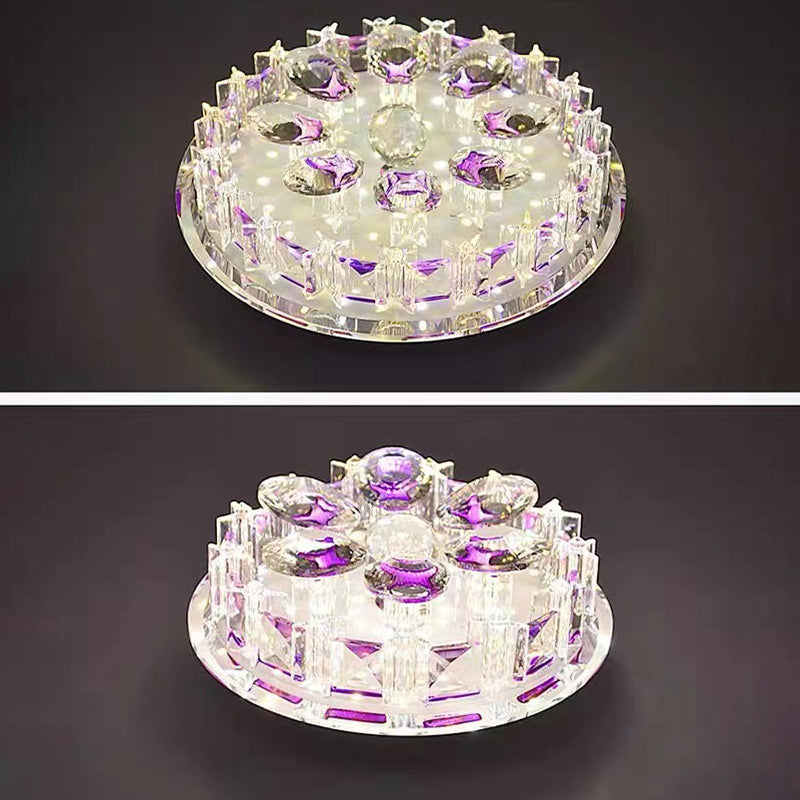 Modern Luxury Round Oval Crystal LED Flush Mount Ceiling Light For Hallway