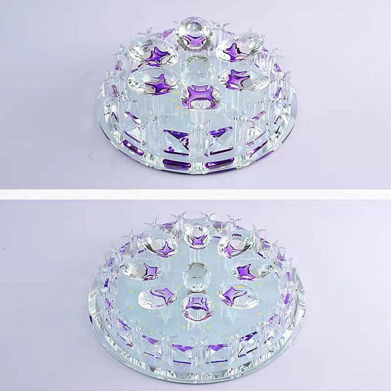 Modern Luxury Round Oval Crystal LED Flush Mount Ceiling Light For Hallway