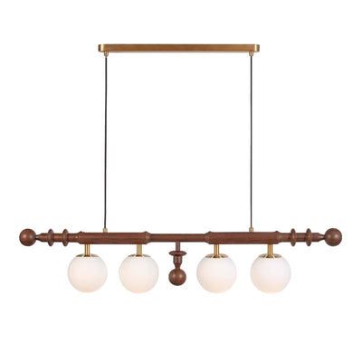 Contemporary Retro Ash Wood Metal Glass Ball Column 4-Light Chandeliers Island Light For Dining Room