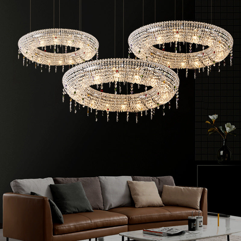 Modern Luxury Stainless Steel Crystal Round Elliptical Beads 12/15/16/20 Light Chandeliers For Living Room