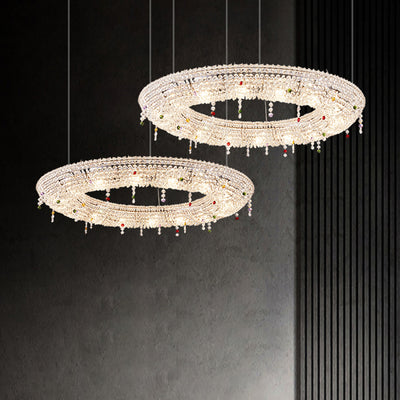 Modern Luxury Stainless Steel Crystal Round Elliptical Beads 12/15/16/20 Light Chandeliers For Living Room