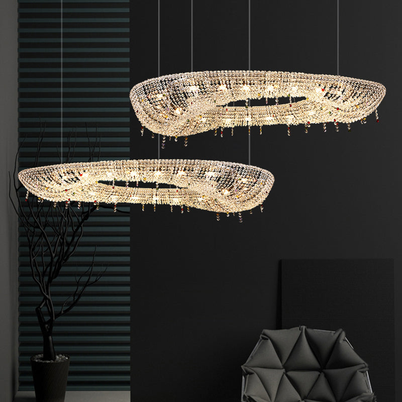 Modern Luxury Stainless Steel Crystal Round Elliptical Beads 12/15/16/20 Light Chandeliers For Living Room