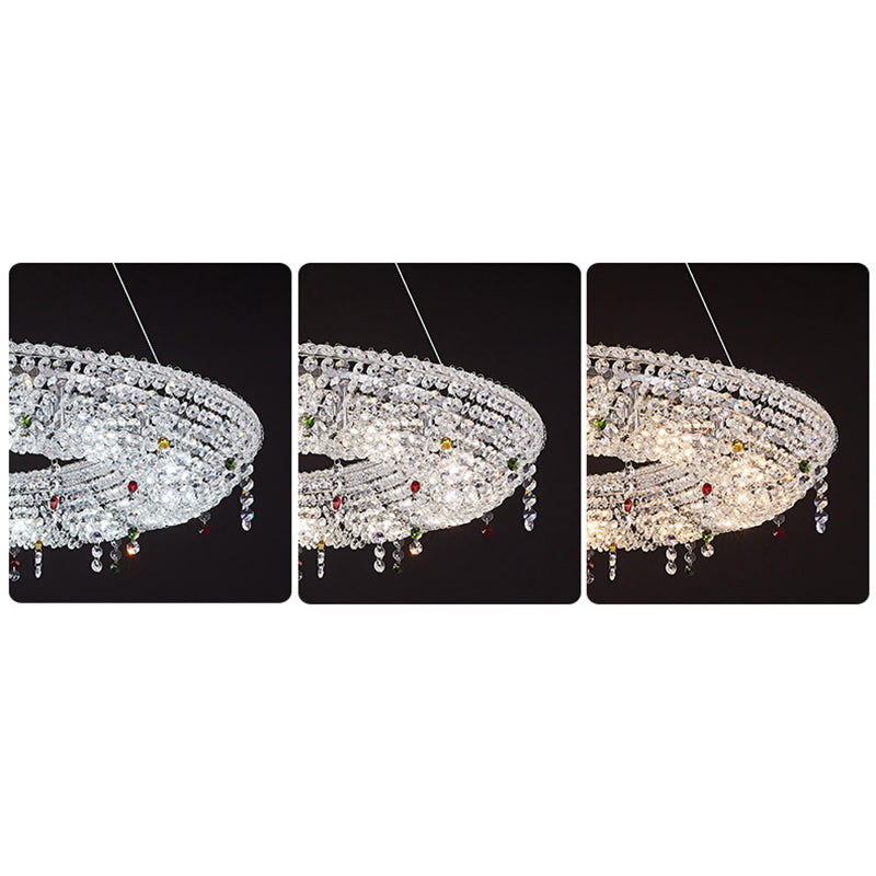 Modern Luxury Stainless Steel Crystal Round Elliptical Beads 12/15/16/20 Light Chandeliers For Living Room